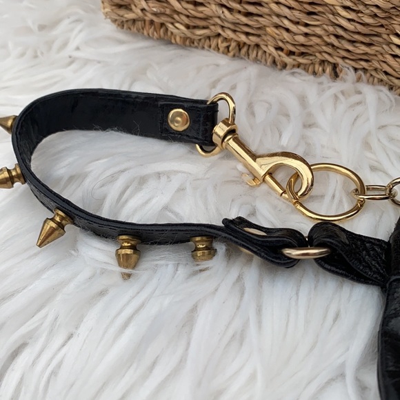 Black leather wristlet w/studded strap - Picture 5 of 12